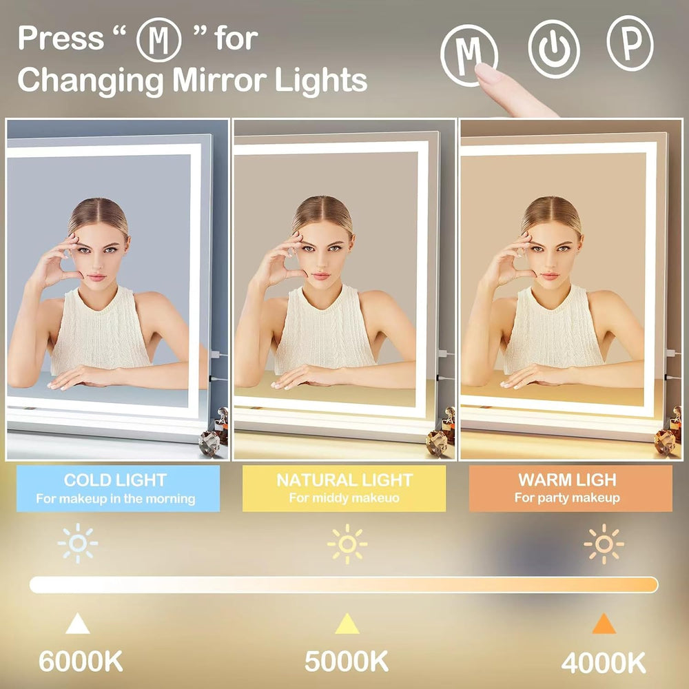 Gvnkvn Makeup Vanity Mirror with Lights 32" x 24" Large LED Makeup ...