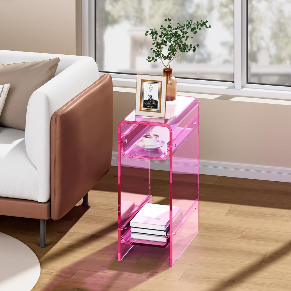 Clear Acrylic Side Table, Narrow Nightstand Bedside Table for Bedroom, Skinny...