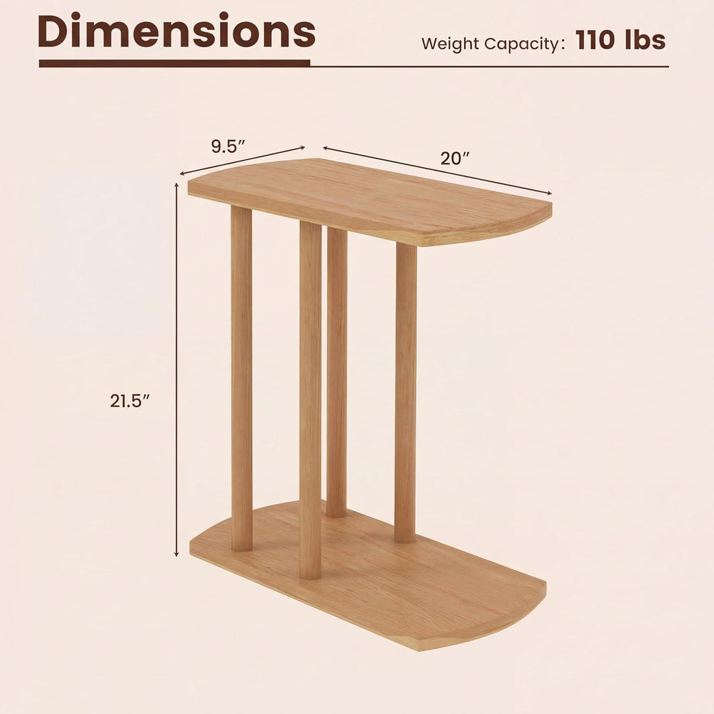 COSTWAY Solid Teak C-Shaped Side Table, Natural Slim 2-Tier End Table with Th...