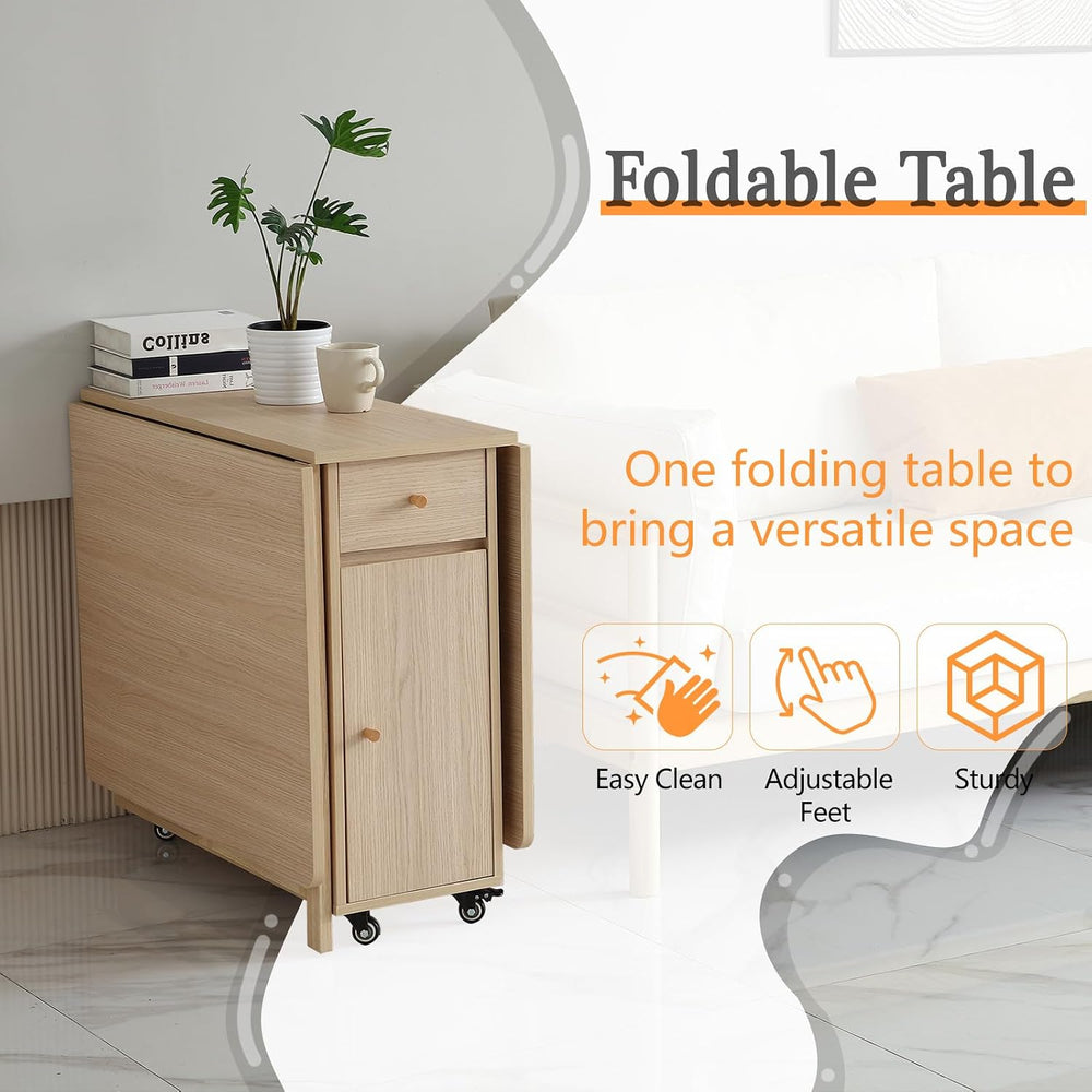 COMUHOME Drop Leaf Folding Dining Table with Storage, Wheels, Space Saving | ...