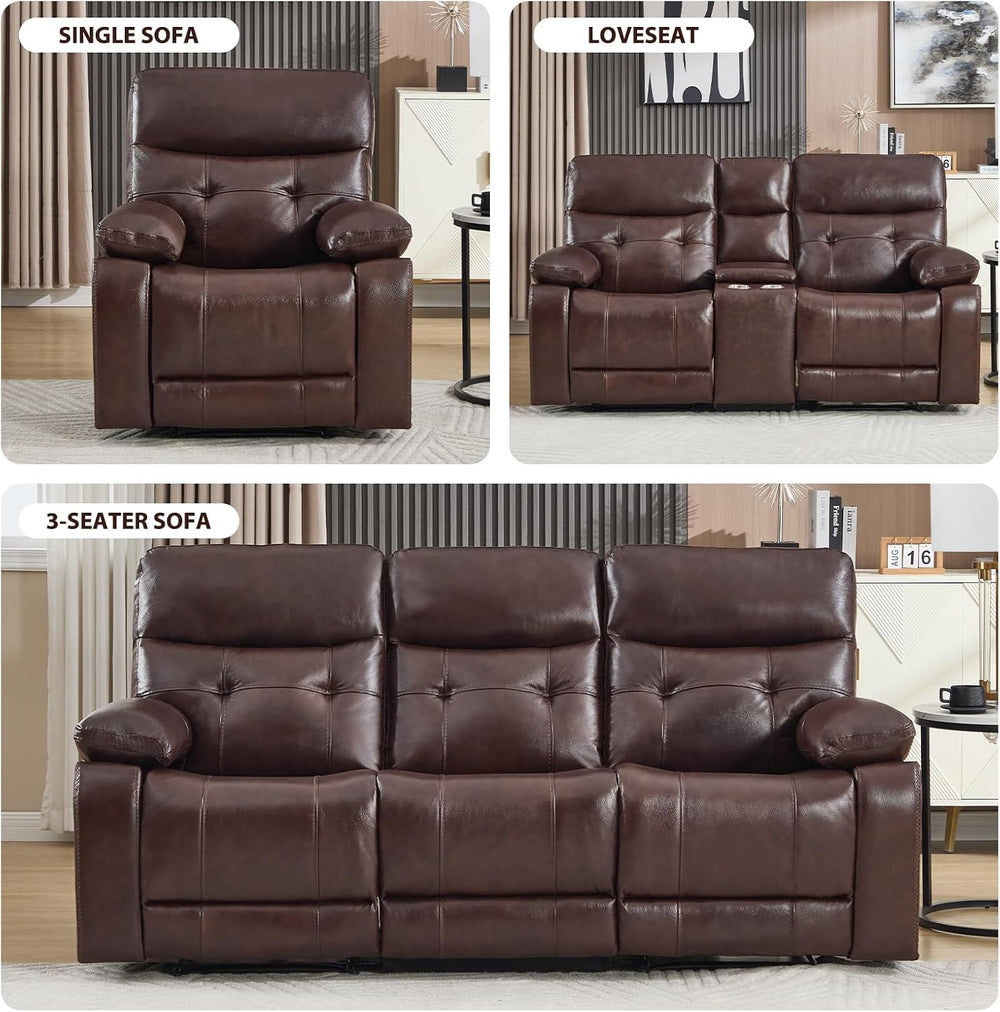 CANMOV Genuine Leather Power Reclining Sofa Set,Living Room Furniture Sofa Se...