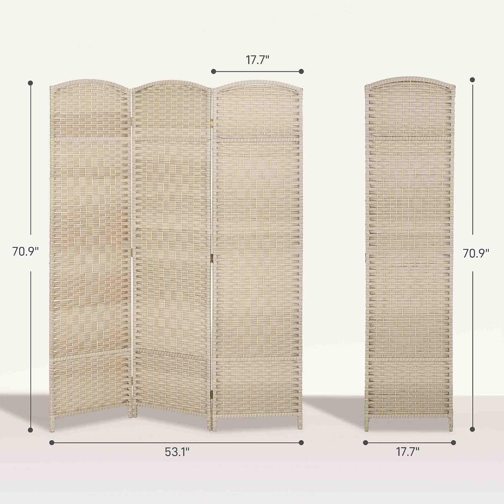 HOMCOM 3 Panel Room Divider 6 Ft Privacy Screen Hand-Woven Washed Oak