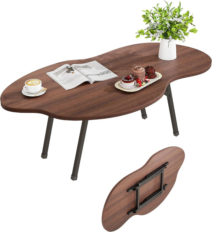 Foldable Coffee Table Cloud Shape Portable for Small Spaces,Walnut