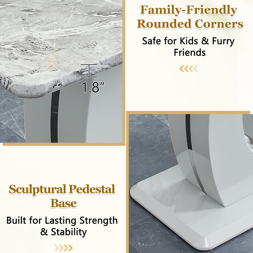 63'' Marble Dining Table Set for 6,Modern Counter Height Dining Table...