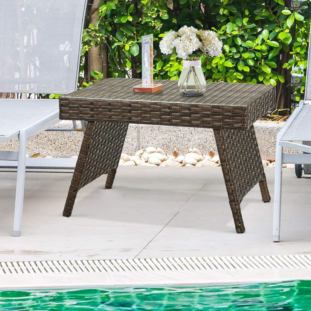 GOFLAME Wicker Table Patio Outdoor Poolside Garden Lawn Bistro Foldable Porta...