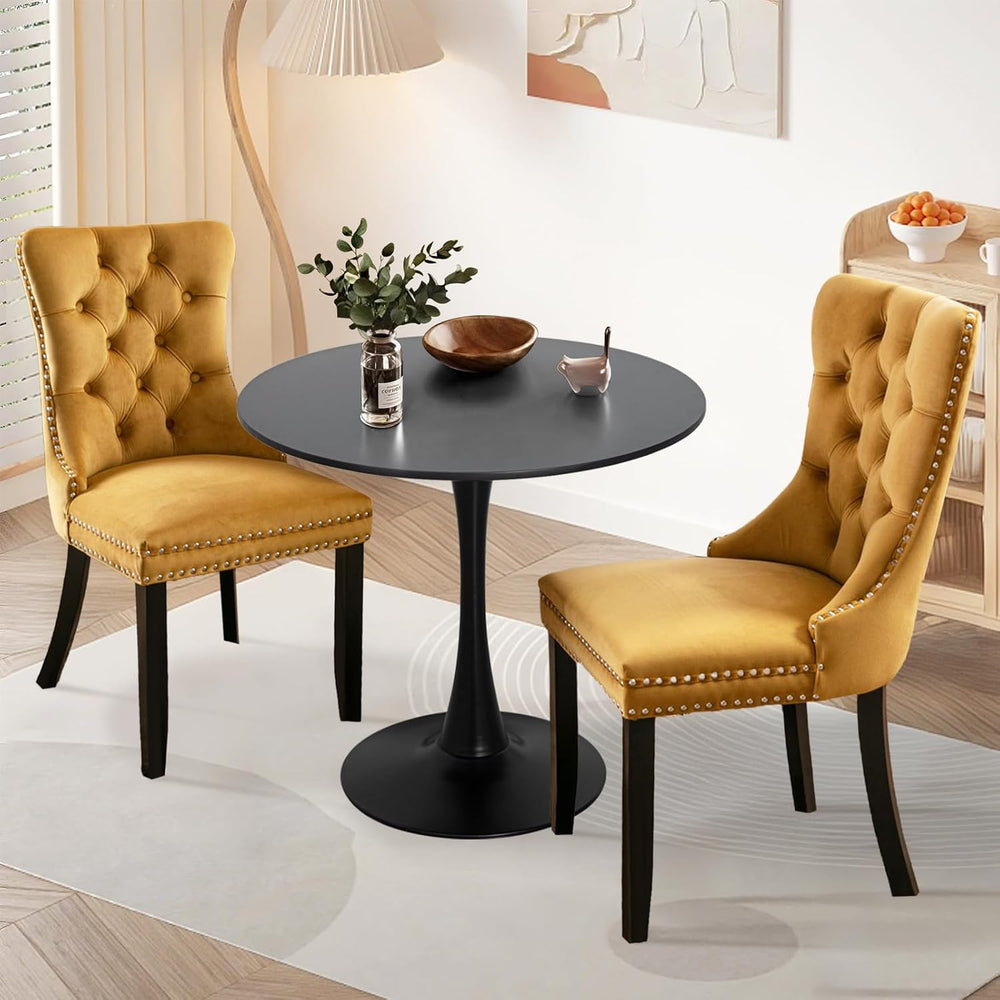 3-Pieces Dining Sets, 31.5" Round Dining Table Set with 2 Velvet Upholst...