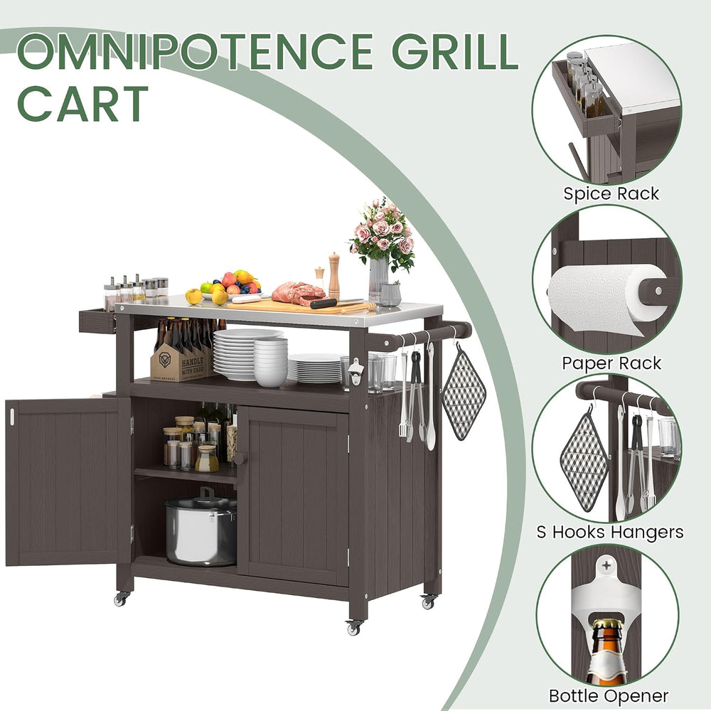 Weatherproof HIPS Outdoor Kitchen Island with Stainless Steel Top & Stora...