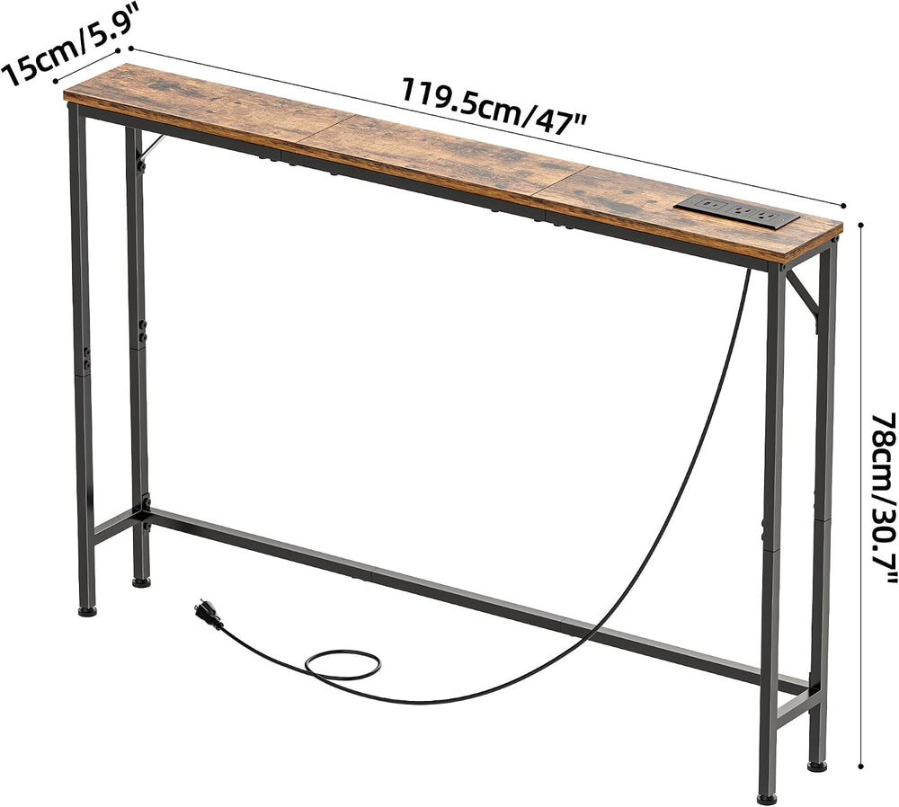 47.2" Console Table with Power Outlets, Narrow Entryway Table with Charg...