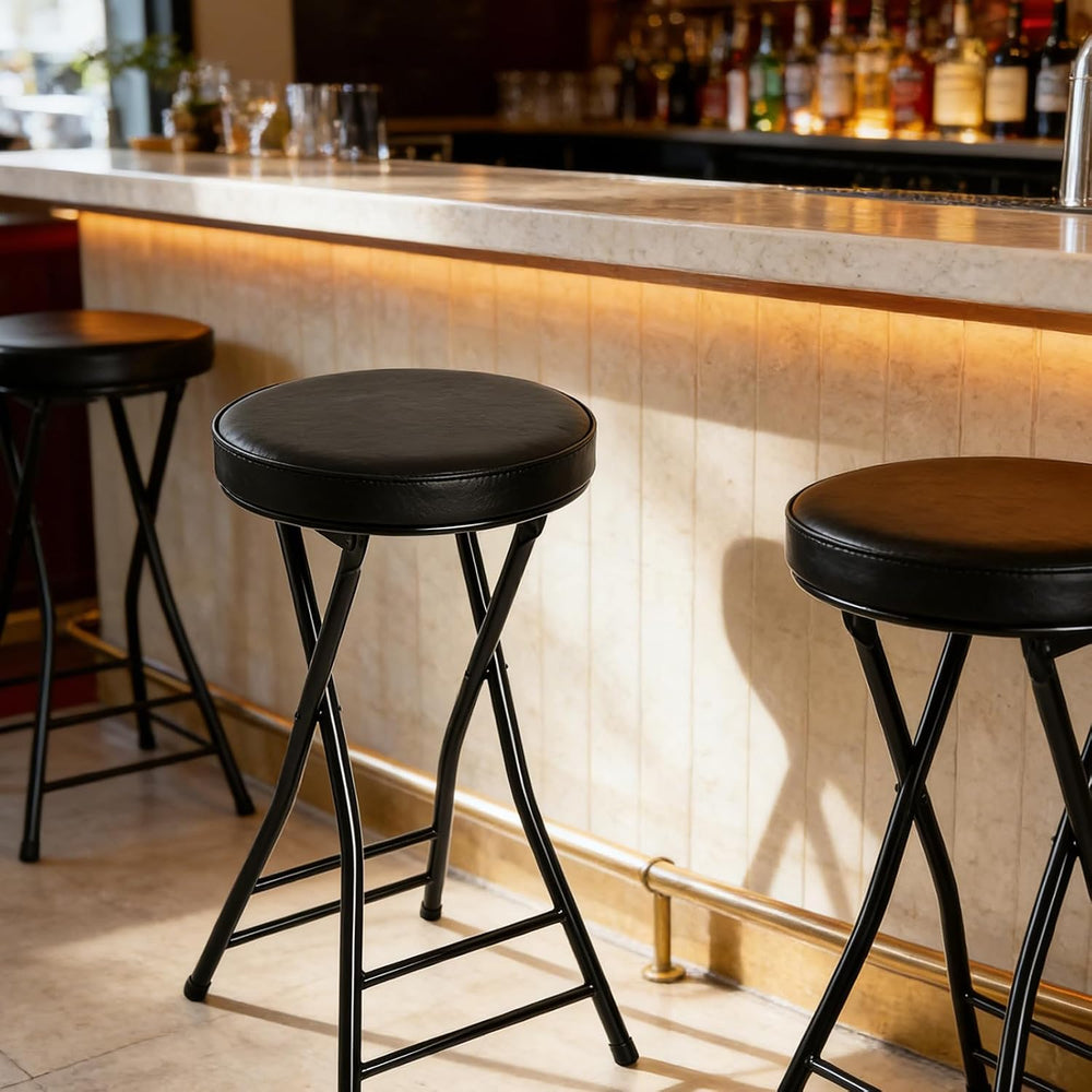 Folding Bar Stool,24 Inch Tall Foldable Stool Chair,Counter Height Cushioned ...