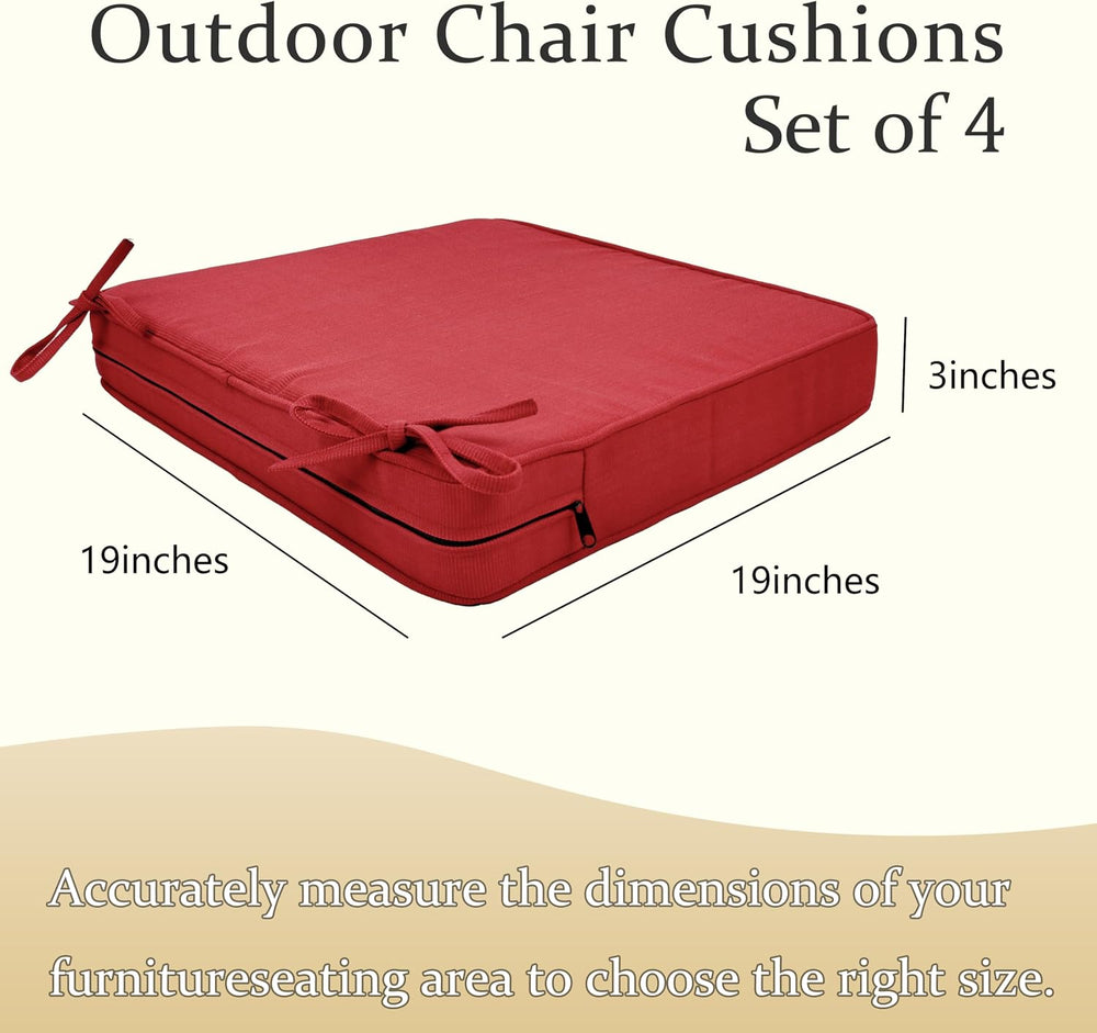 Outdoor Chair Cushions Set of 4,19x19x3 Inch Square Patio Chair Cushions,Wate...