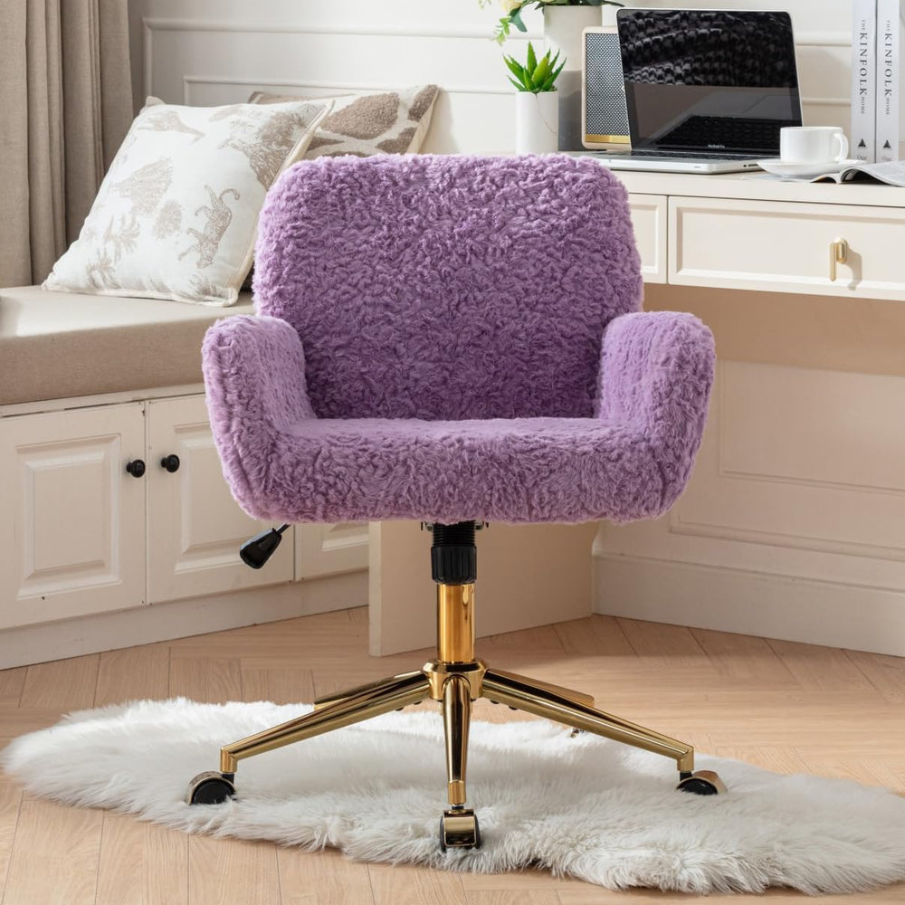 LKTART Faux Fur Home Office Chair for Women Girl, Vanity Makeup Desk Chair wi...