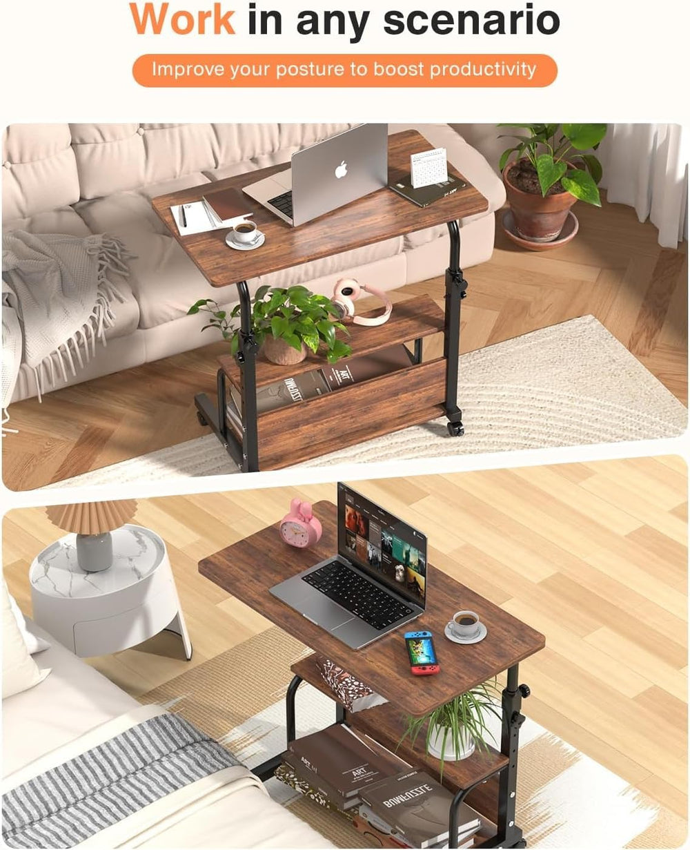 QZMDSM Portable Rolling Desk on Wheels Adjustable Height Desks for Small Spac...