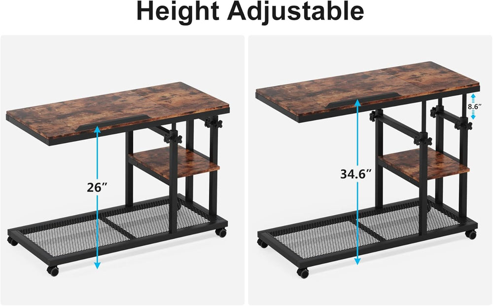 Tribesigns Adjustable Height Rolling C-Table, Mobile Side Table with Tiltable...