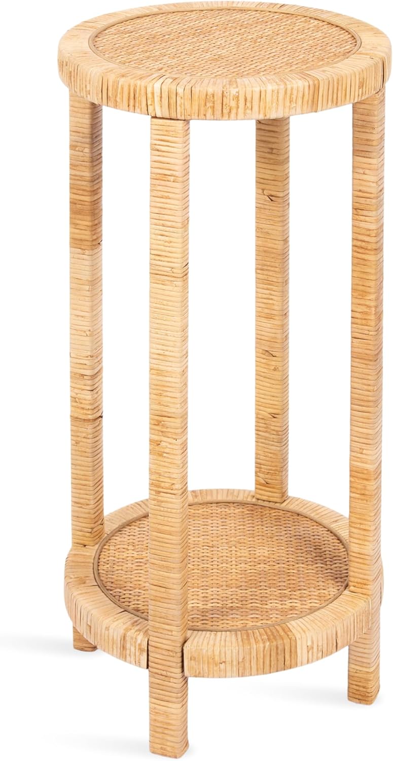 Kate and Laurel Rafina Round Rattan Drink Table, 13 x 13 x 28, Natural Brown,...