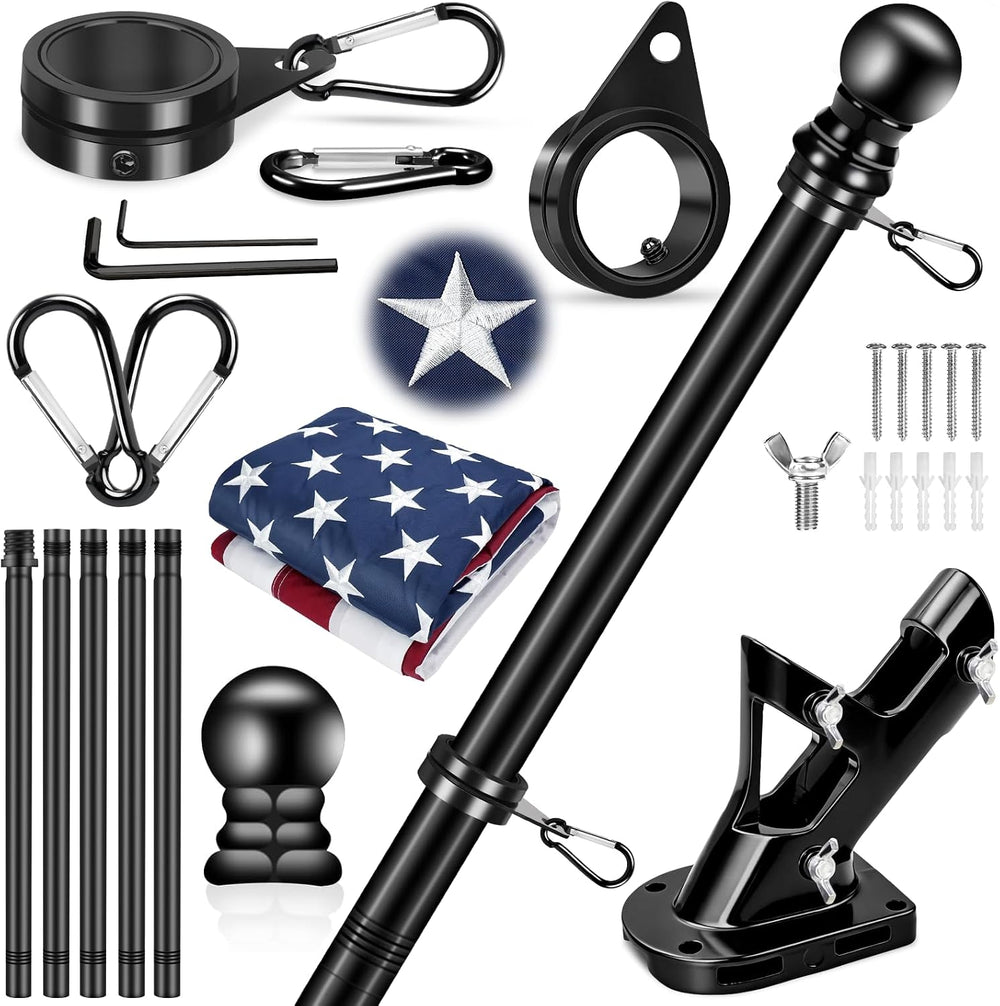 Flag Pole Kit with 3x5 American Flag and Pole, 6 Ft Black Spinning Metal Flag...