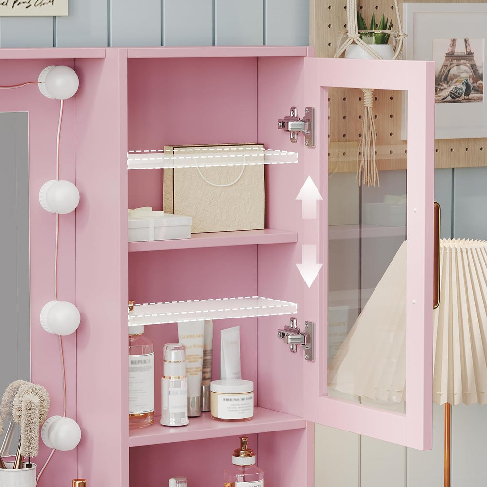 Makeup Vanity with Lights & Charging Station, Pink Vanity Table with 5 Dr...