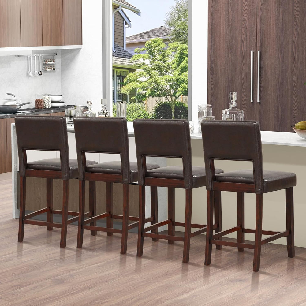 GIANTEX 24.5" Counter Height Bar Stools Set of 4, PVC Leather Barstools ...