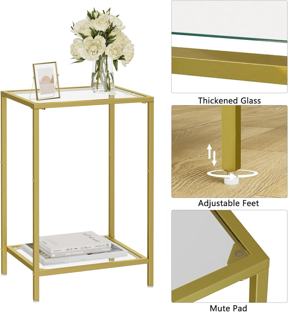 HOMSHO Side Tables Set of 2, End Tables with Tempered Glass, 2-Tier Nightstan...