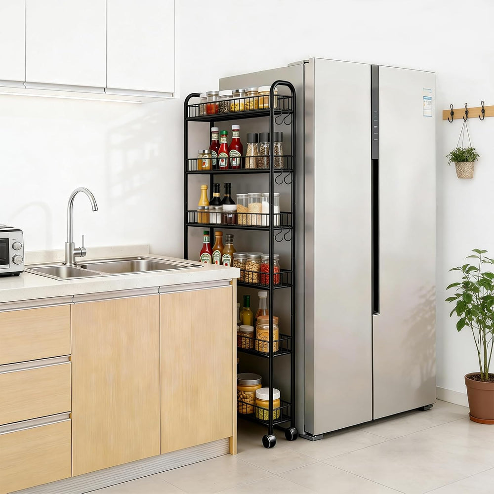 6in 6 Tier Slim Storage Cart with Wheels, Narrow Space Rolling Shelving Unit,...