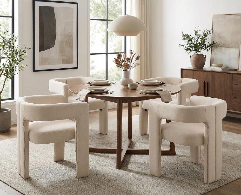 CIMOTA Modern Barrel Dining Chairs Set of 4, Linen Upholstered Accent Chairs ...