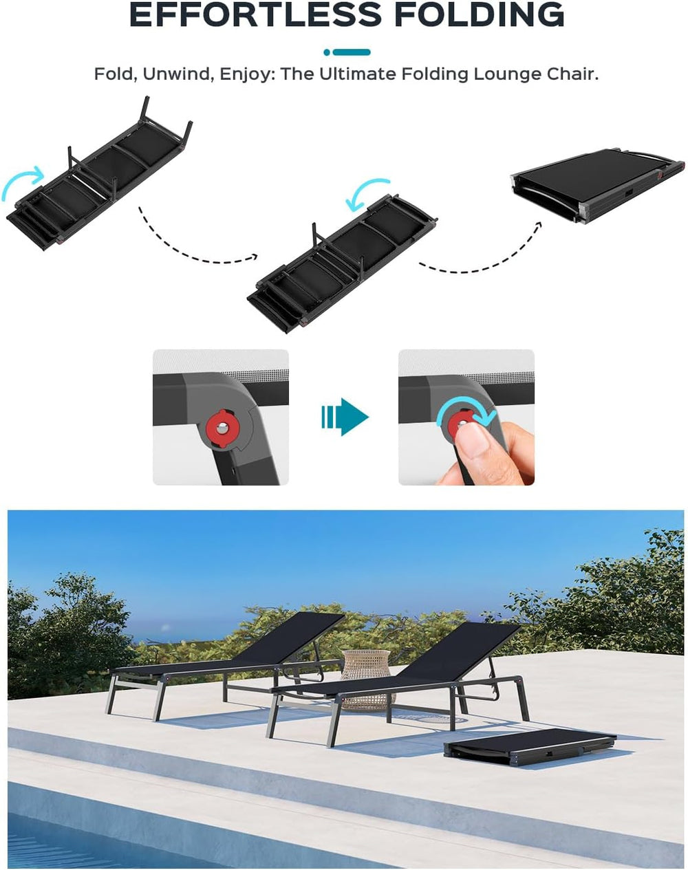 Ciokea Aluminum Chaise Lounge Ourdoor, Foldable & Assemble Free Outdoor L...