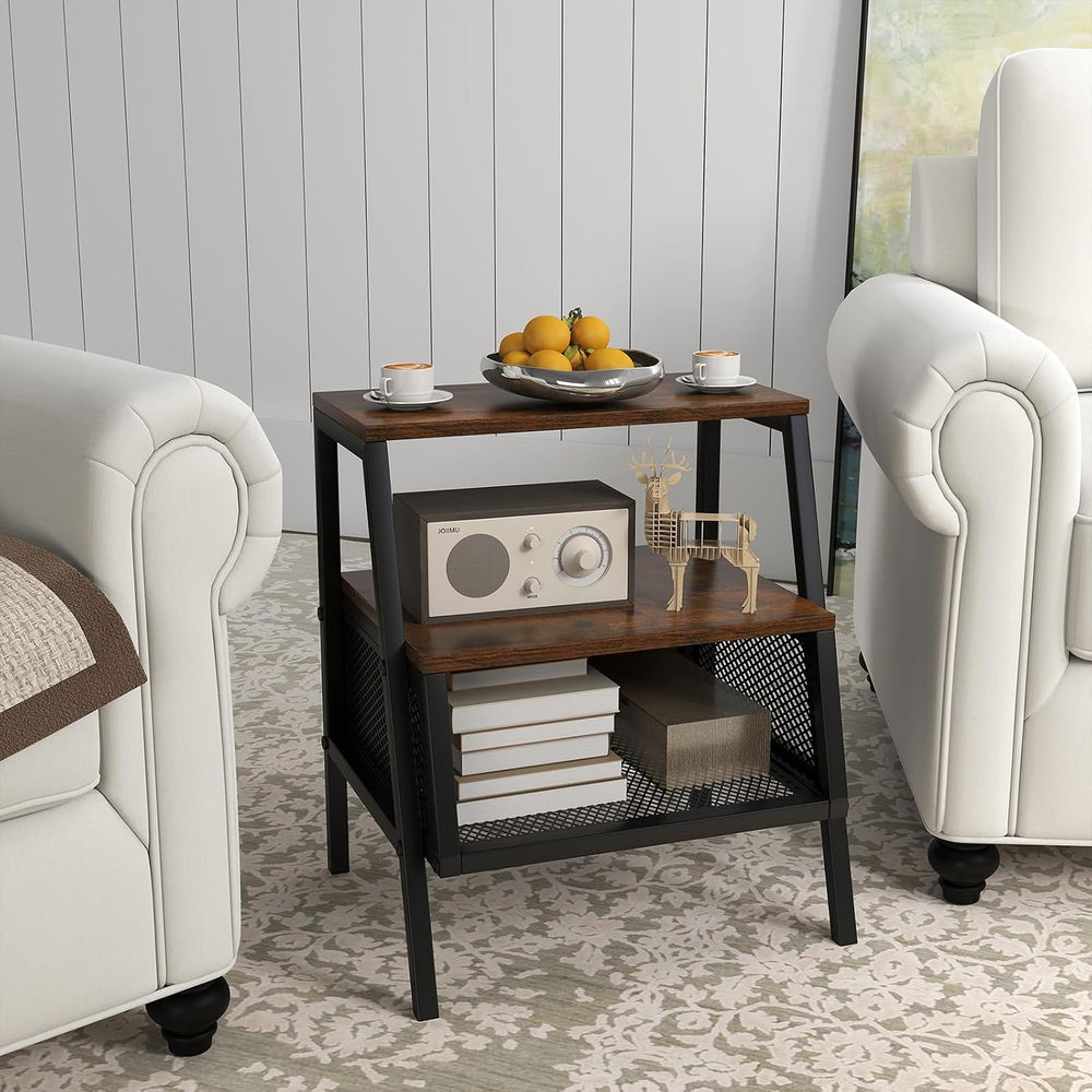 Giantex Industrial Nightstand, Modern End Table w/Open Shelves & Metal Me...