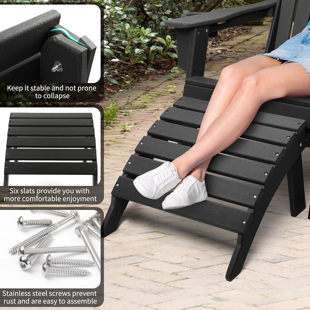 FUNBERRY Folding Adirondack Ottoman Set of 2, HDPE All Weather Outdoor Foot R...