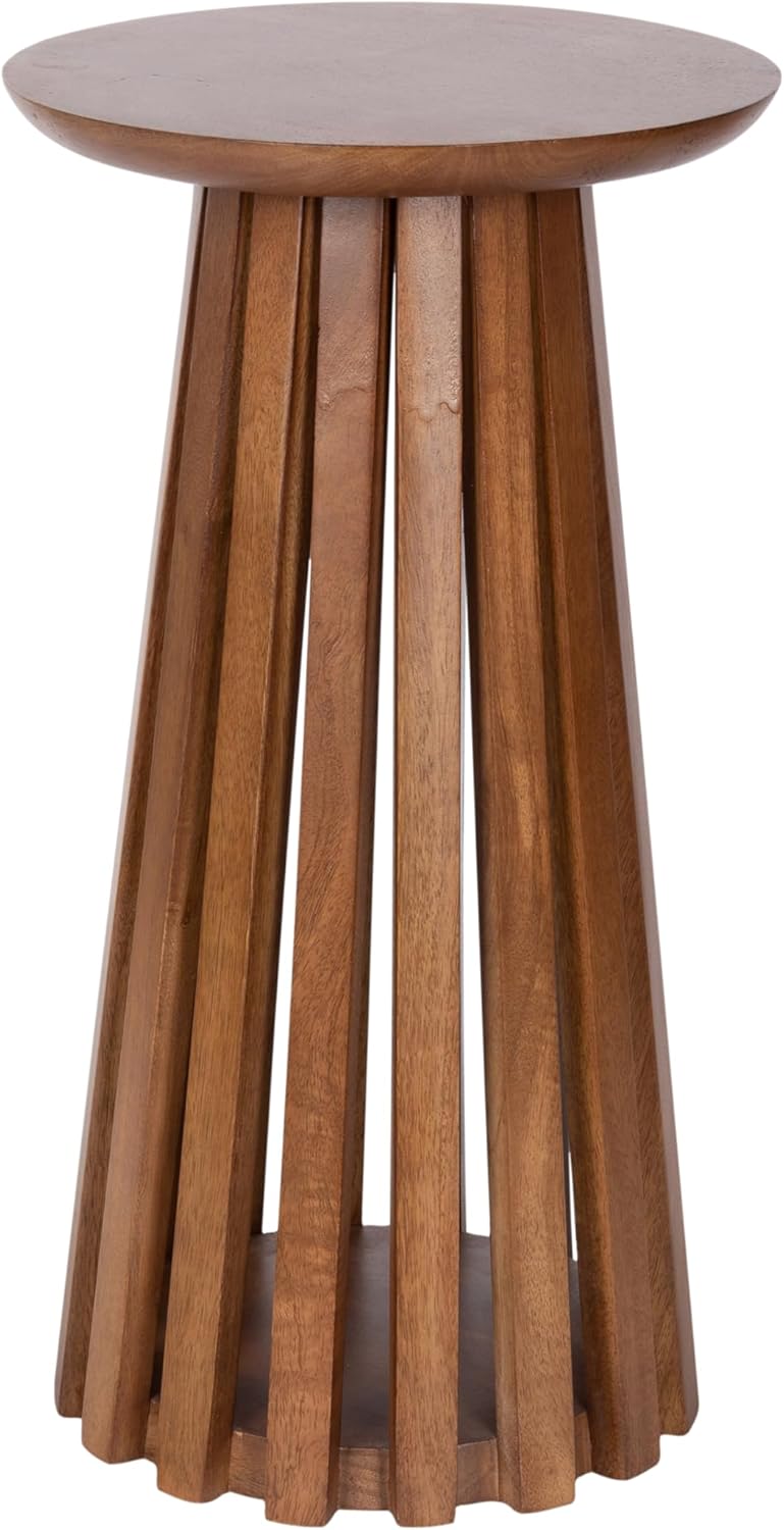 Kate and Laurel Klarc Modern Slatted Wood Round Drink Table, 12 x 12 x 22, Wa...