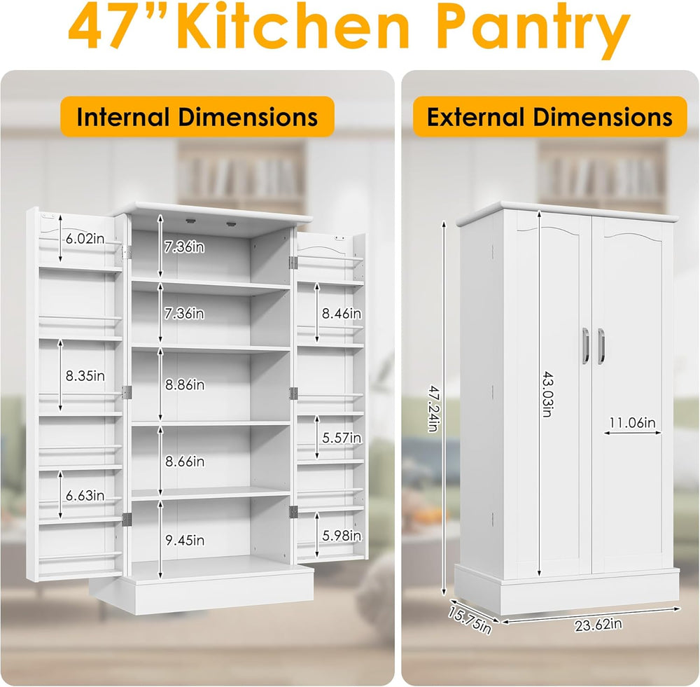 kepptory 47โ Pantry Cabinet, Kitchen Pantry Storage Cabinet with Doors and Ad...