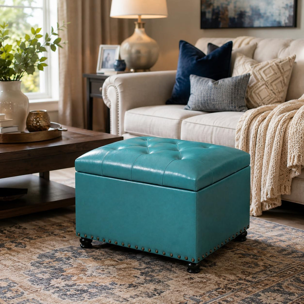 Joveco Leather Storage Ottoman, 24" Rectangle Tufted Upholstered Bench, ...