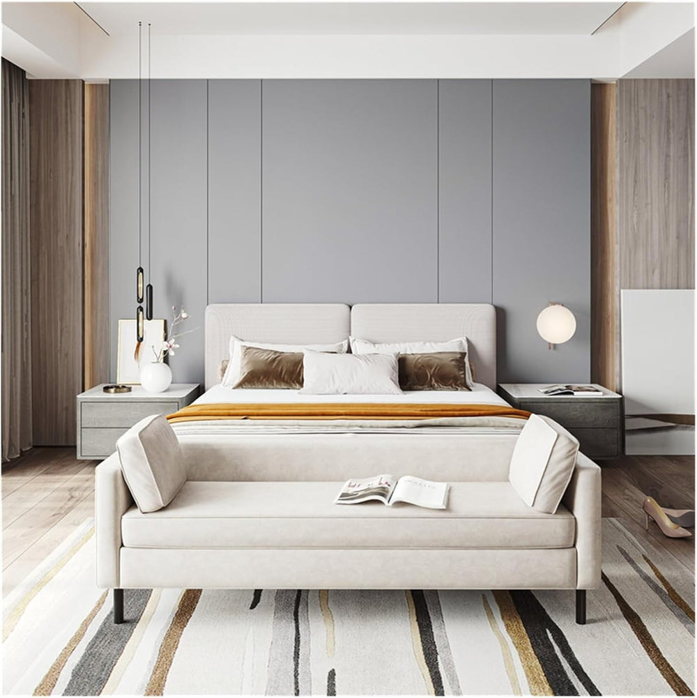 Modern White End of Bed Bench, Modern Technical Cloth Upholstered Ottoman Sea...