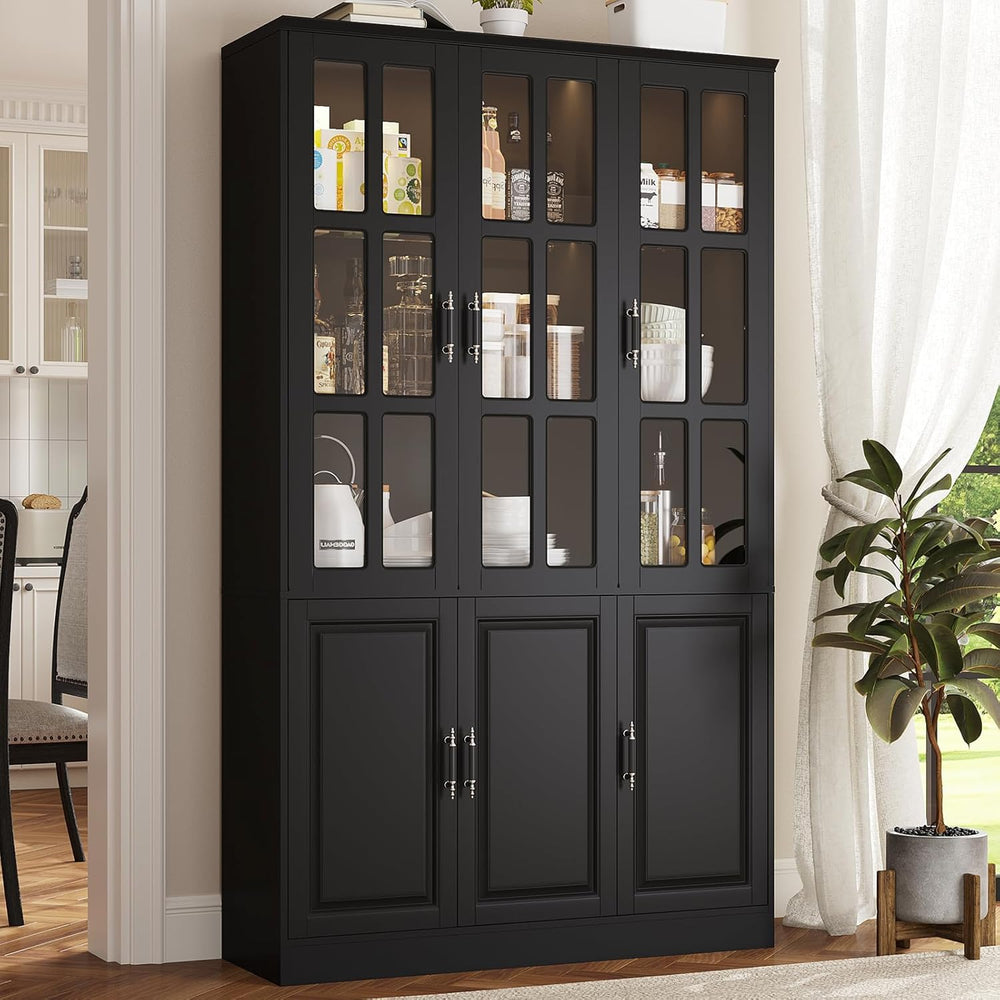 MEISSALIVVE 78.7" Kitchen Pantry Storage Cabinet with LED Lights, Tall P...