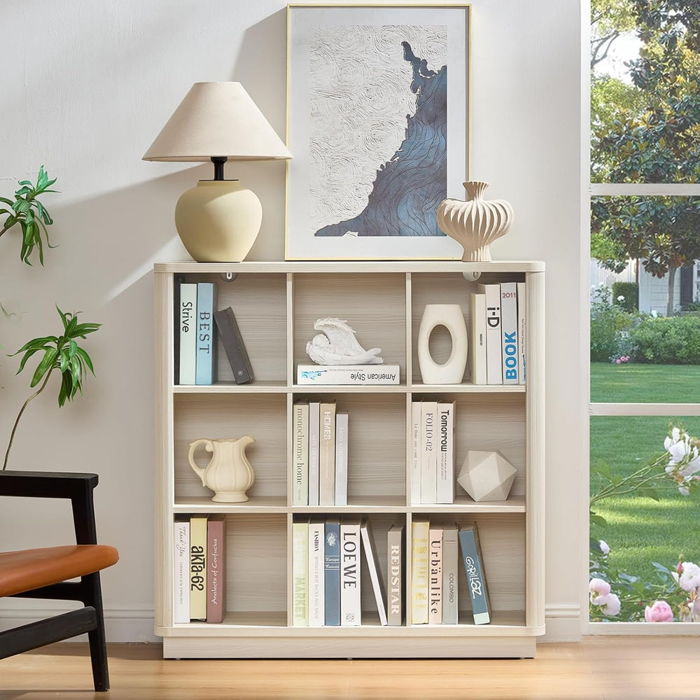 9 Cube Storage Book Shelf, 41" Tall Organizer Bookcase with Curved Edge,...