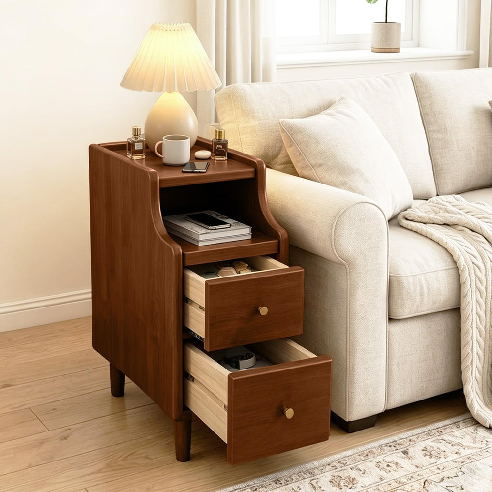 YUNMUARY-Narrow Side Table,Walnut Nightstand,Mid Century Modern Nightstands,N...