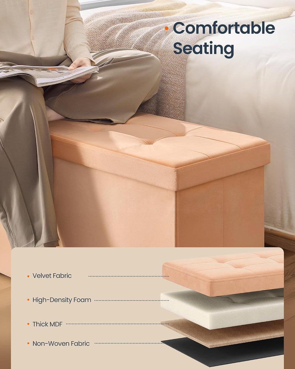 SONGMICS HOME Ottoman with Storage, Removable Lid, Folding Storage Chest, Eas...