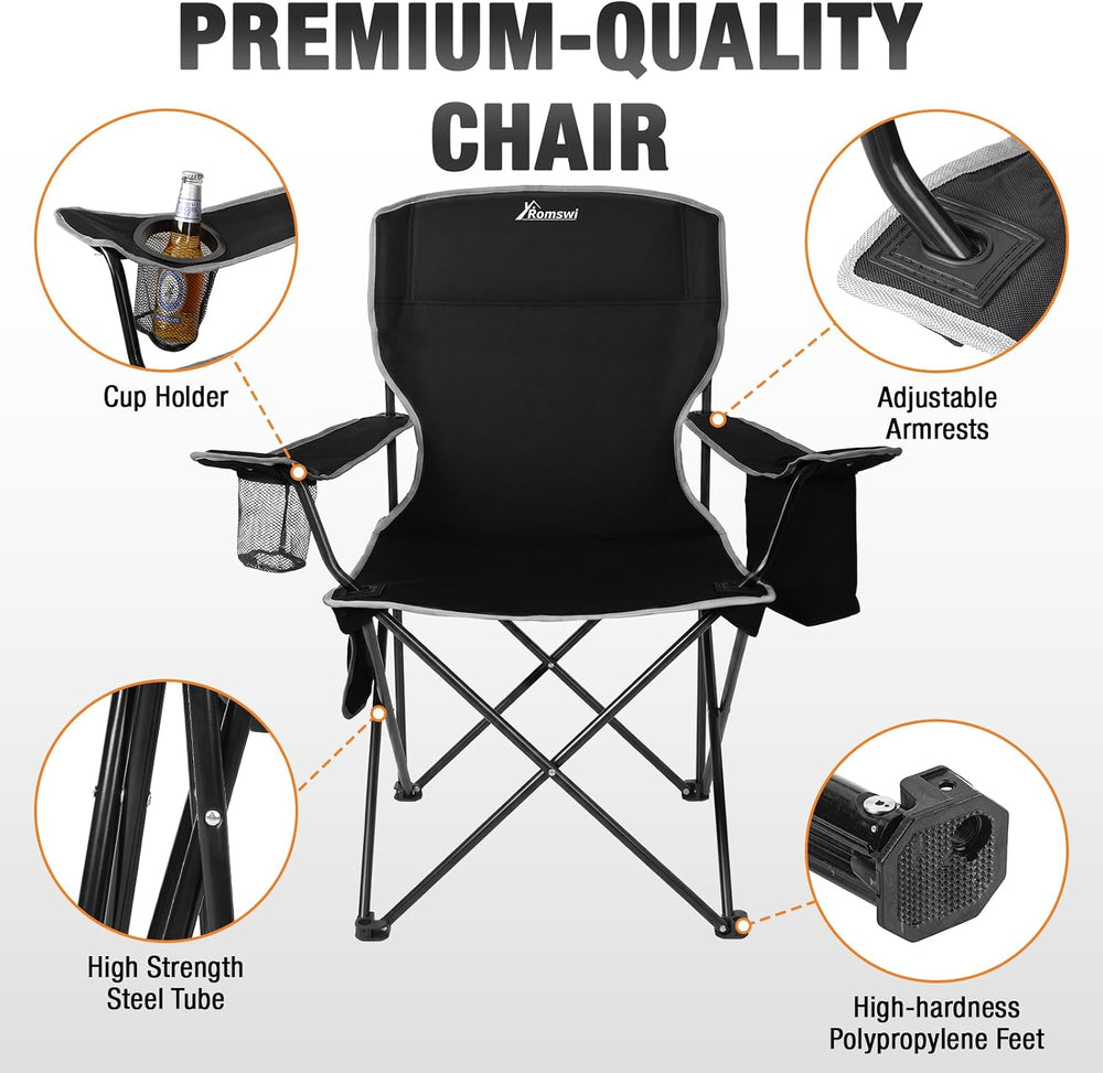 Romswi Lightweight 2Pcs Camping Chairs for Adults, Folding Lawn Chair with 4-...