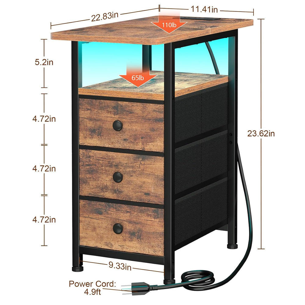 AMHANCIBLE Narrow End Table Living Room with Charging Station, Slim LED Night...