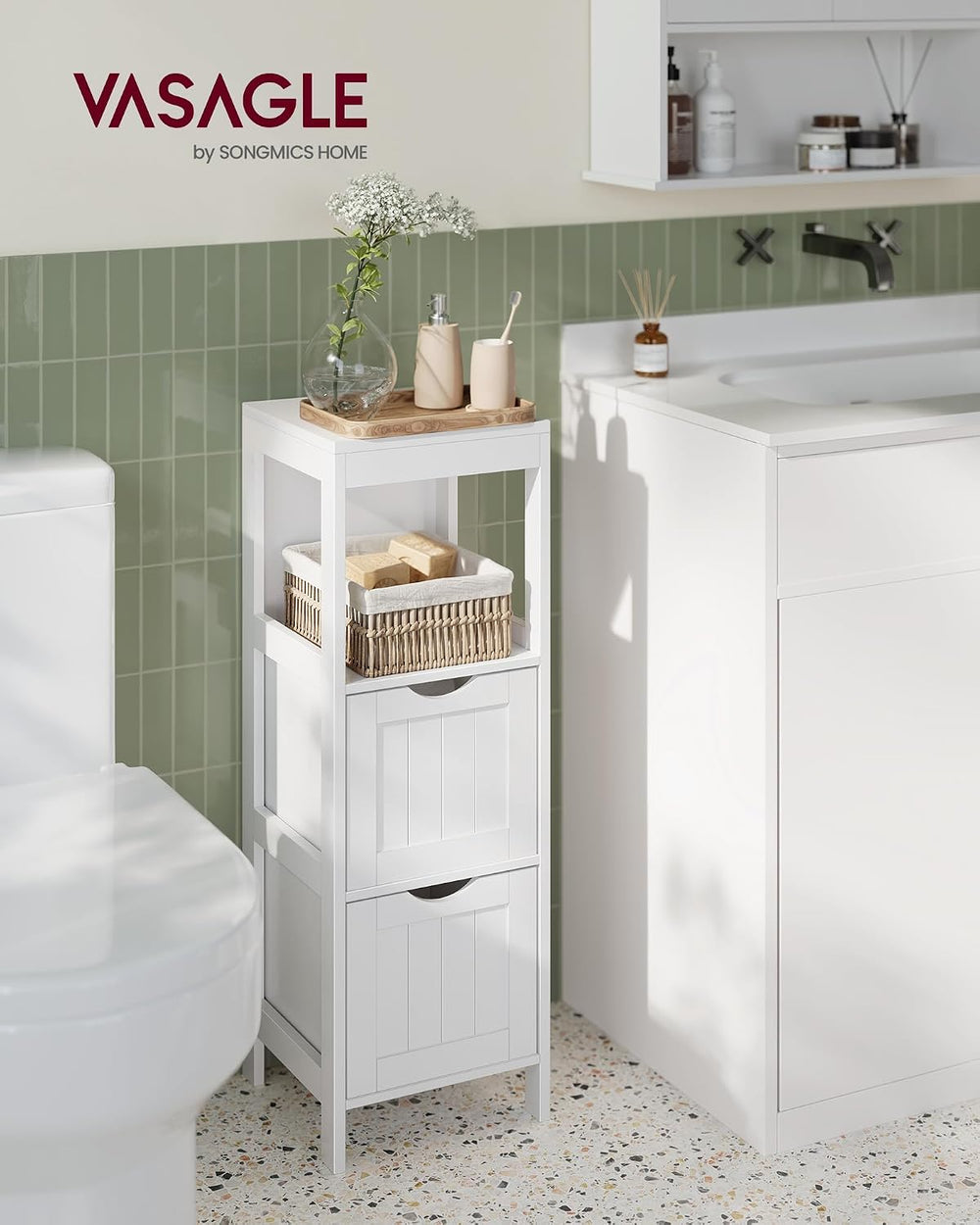 VASAGLE Storage Cabinet, Storage Organizer Rack Stand for Bathroom, Living Ro...