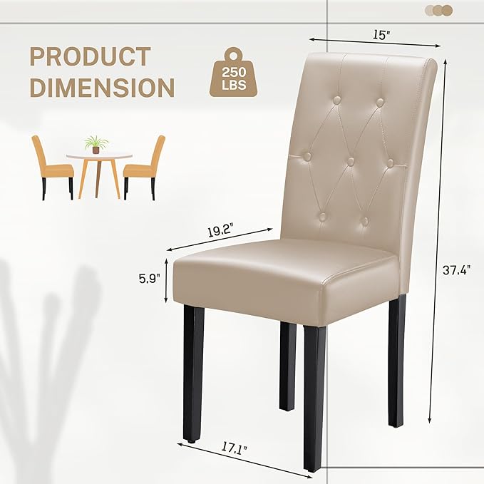 Furmax Ergonomic Dining Chairs Set of 2, PU Leather Dinning Room Chairs, Butt...