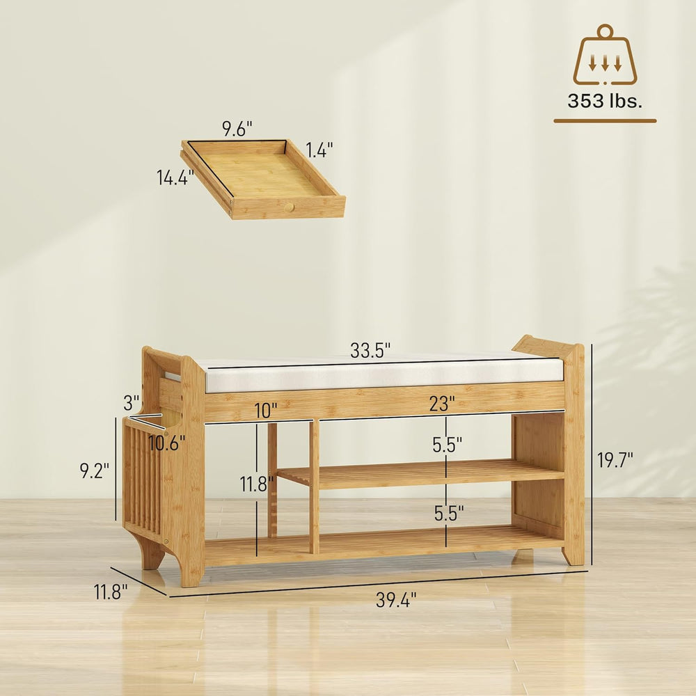 HOMCOM Shoe Bench with Cushioned Seat, 2-Tier Entryway Bench with Side Umbrel...