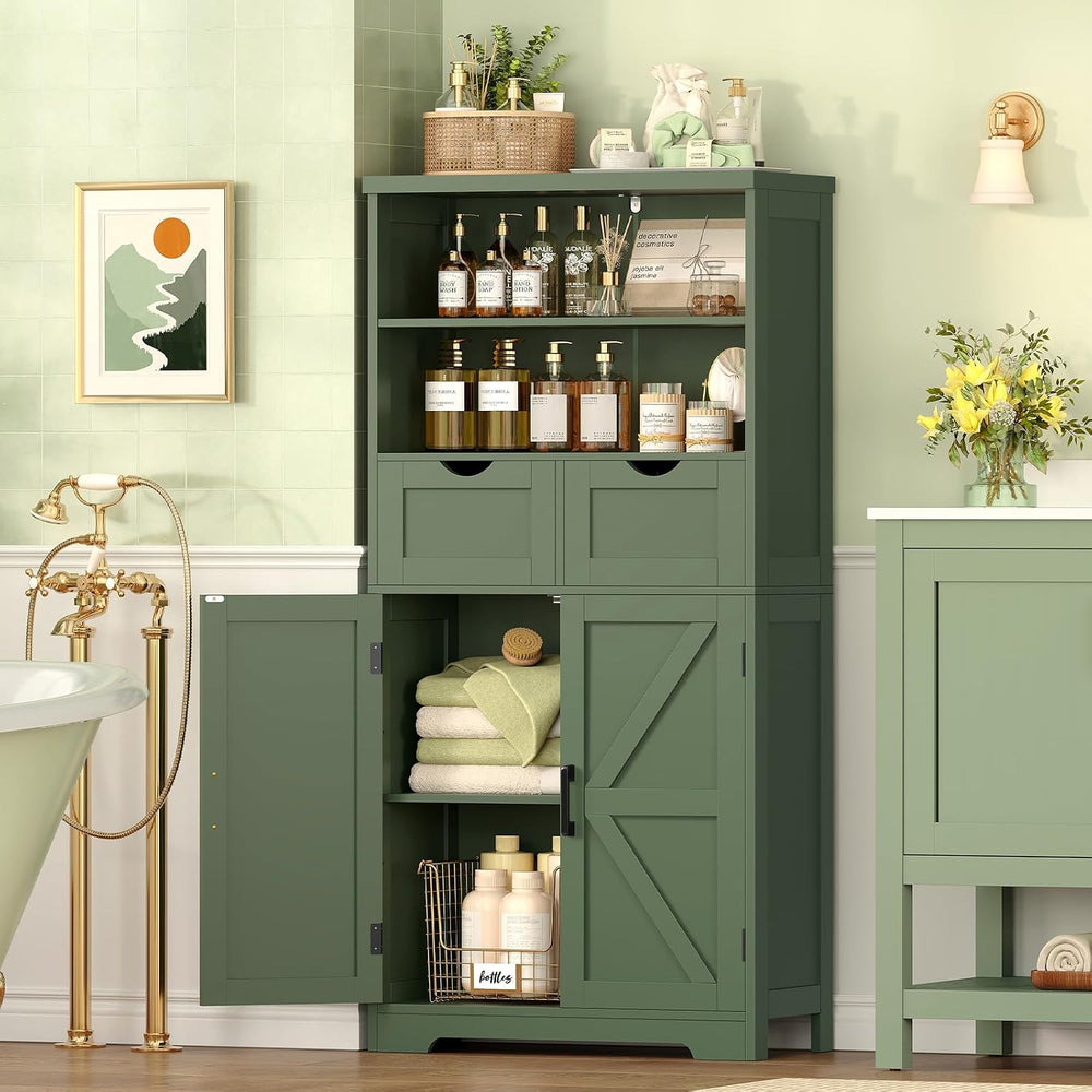TEENFON Bathroom Cabinet with Adjustable Shelf & 2 Drawers, Farmhouse Sto...