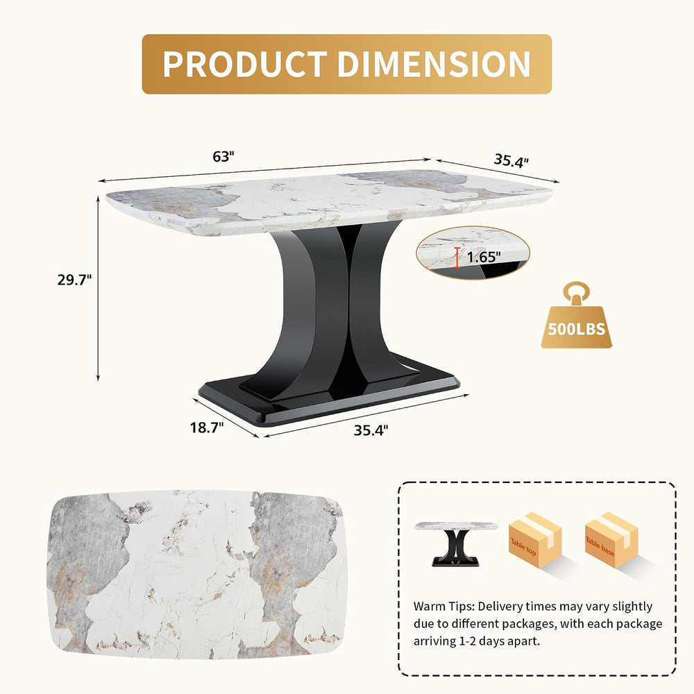 Modern Dining Table Set for 6, Marble Kitchen Table Chair Set for 6, Rectangu...