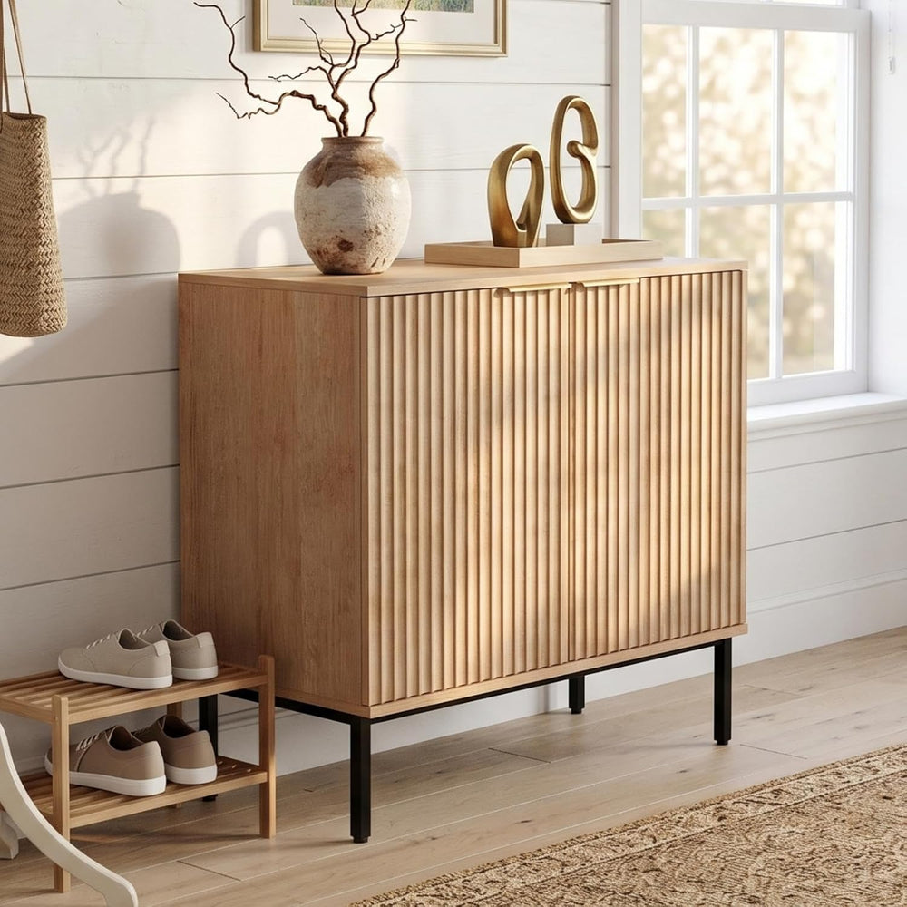 Fluted Buffet Cabinet with Storage, Sideboard for Dining Room, Modern Wood Ki...