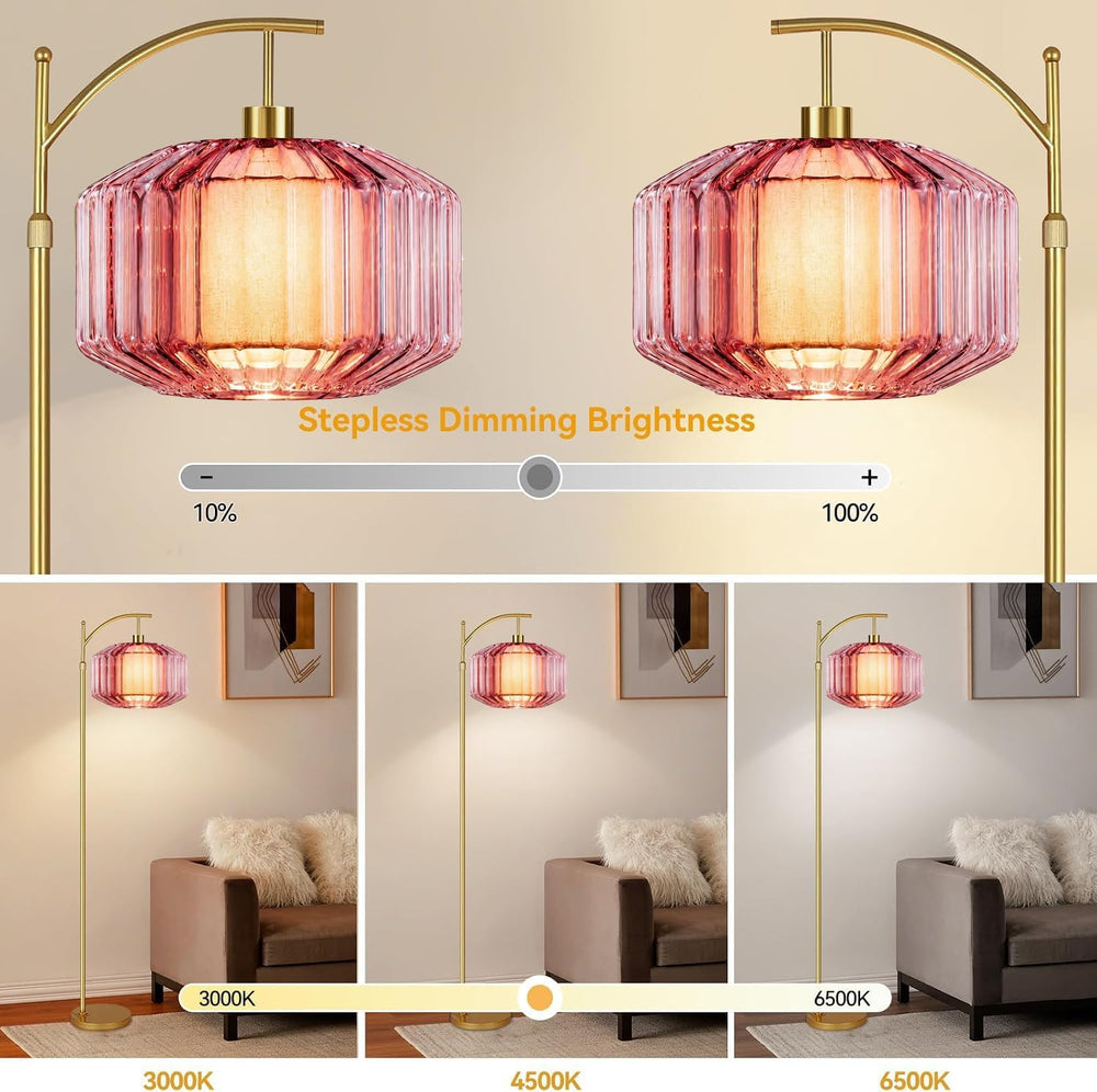 AHDWDW Gold Glass Floor Lamp for Living Room Bedroom,Arc Dimmable Floor Lamps...