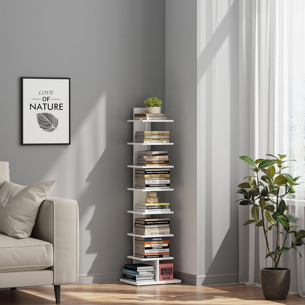 TUTOTAK Narrow Bookshelf, 8-Tier Bookcase, Spine Book Shelf for Small Space, ...