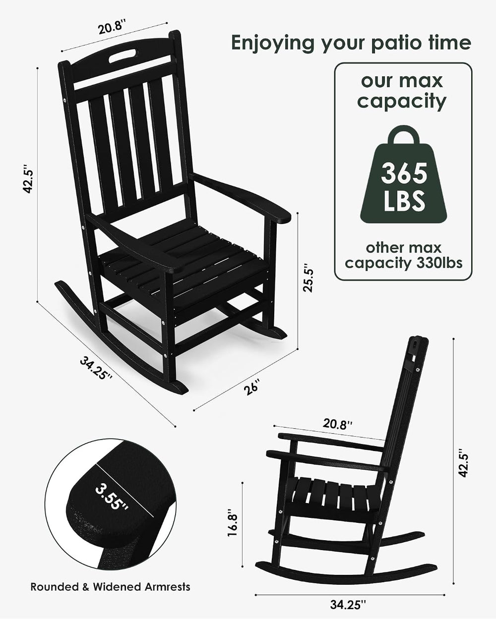 Outdoor Rocking Chair, All-Weather Resistant Poly Lumber Rocker Chair Outdoor...