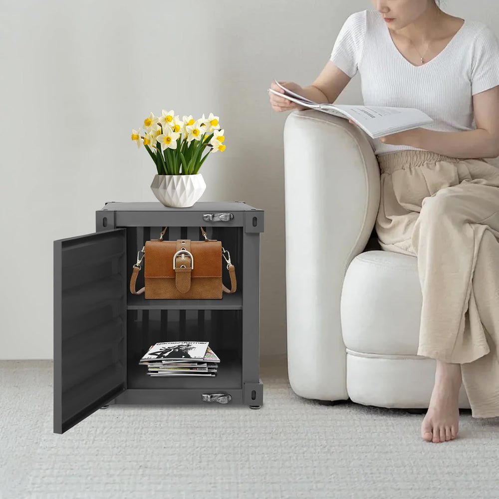 Industrial Wind Bedside Table, Metal Container Cabinet with Combination Lock,...