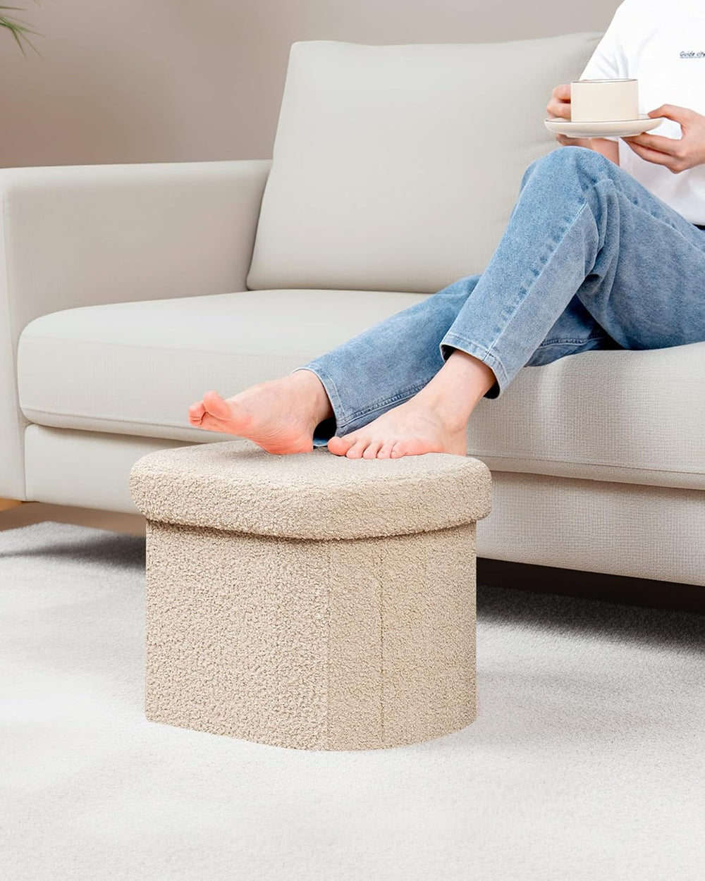 B FSOBEIIALEO Storage Ottoman for Dorm Room, Boucle Folding Storage Ottoman F...