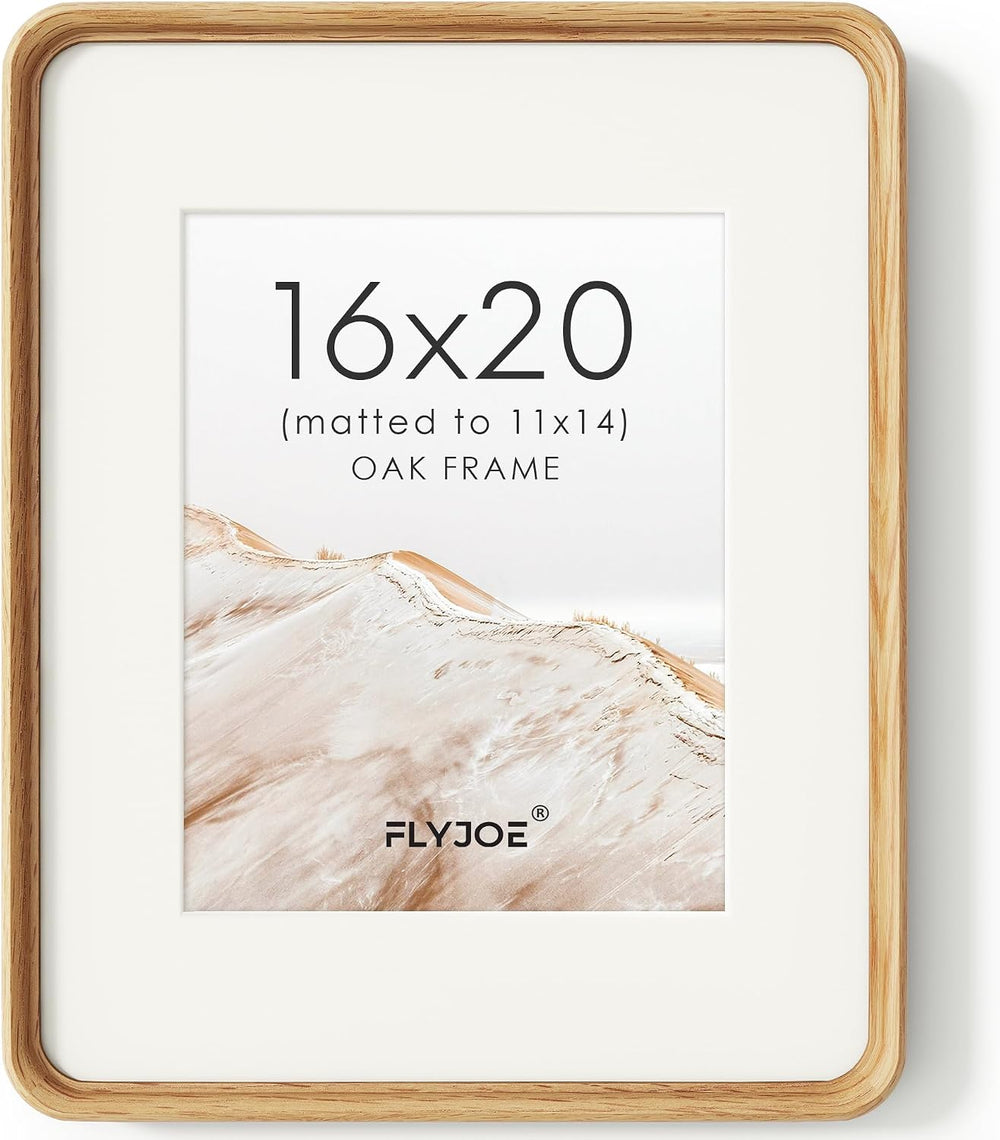 FLYJOE 16 x 20 Picture Frame, Solid Oak Wood Frame Matted for 11x14 Photos
