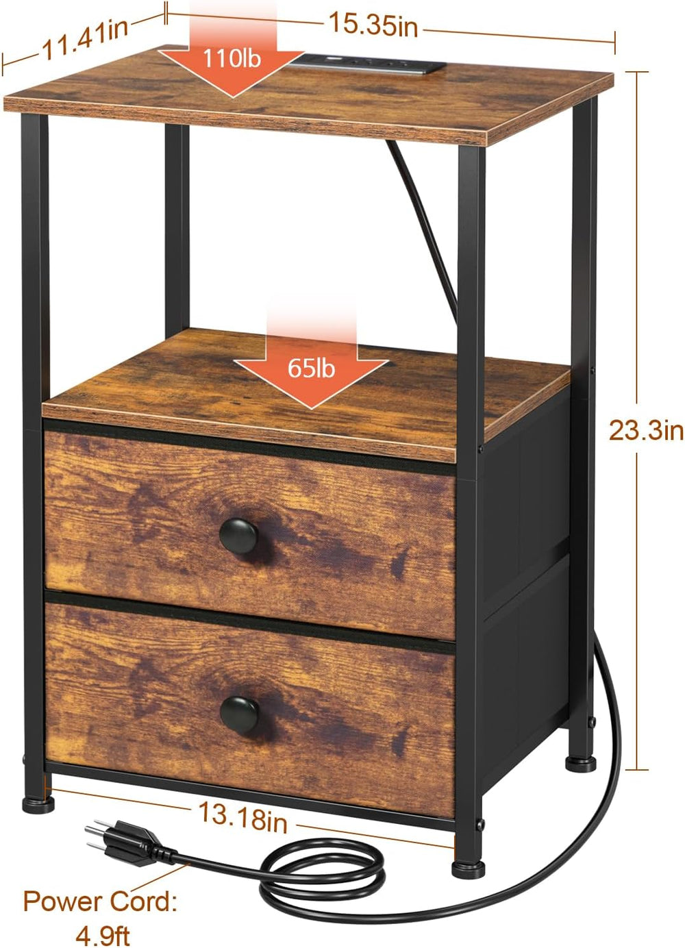 LOAKEKEL Night Stand Set 2, LED Nightstand with Charging Station